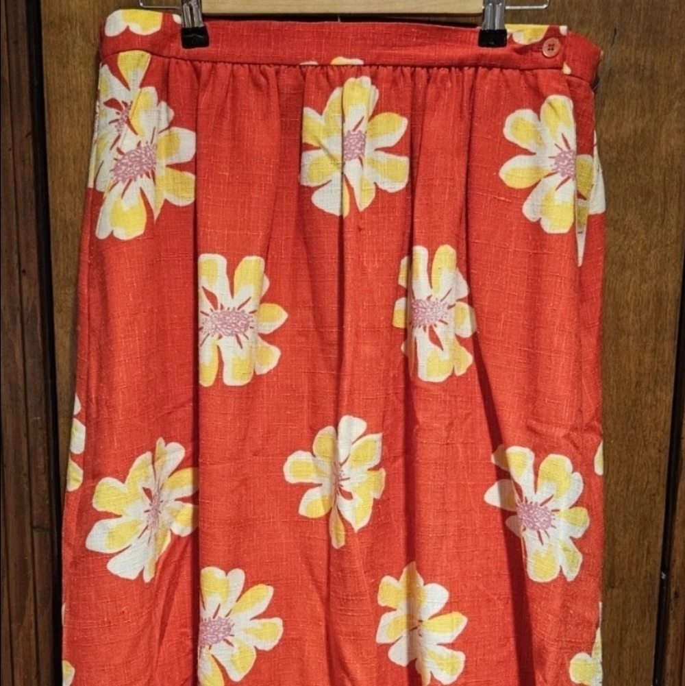 JBJ Sportswear Vintage Floral Red Midi Skirt Plus Size 16 Women's